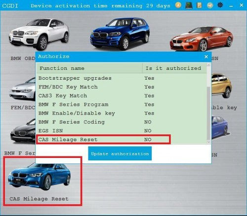 CGDI Prog BMW CAS Mileage Reset Authorization Service